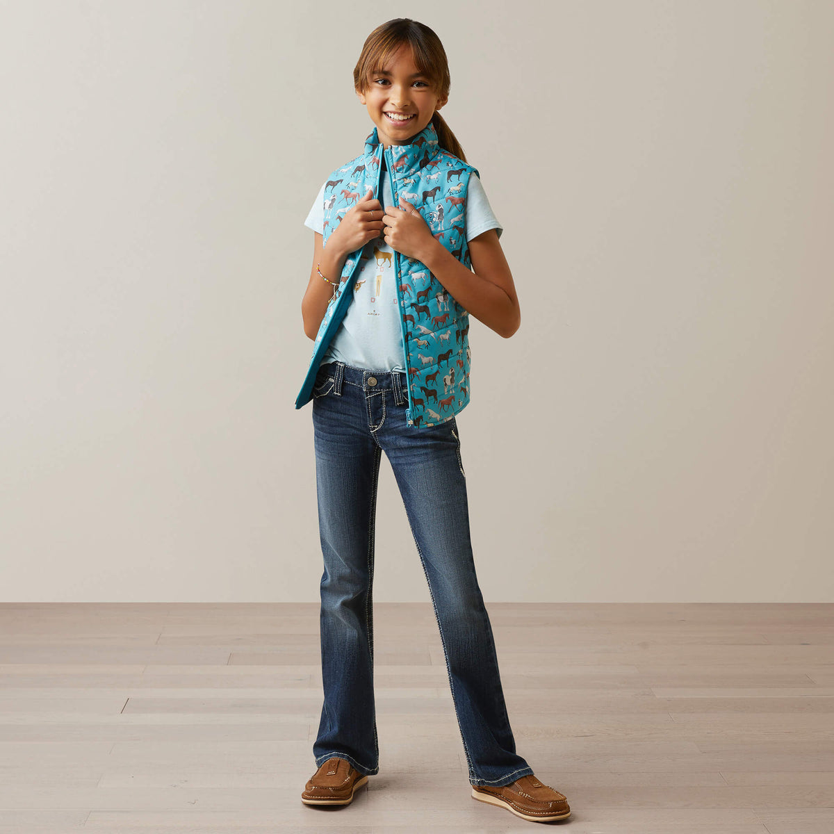 Ariat Youth Bella Insulated Reversible Vest - Mosaic Blue/Aqua Foam Herd Pri