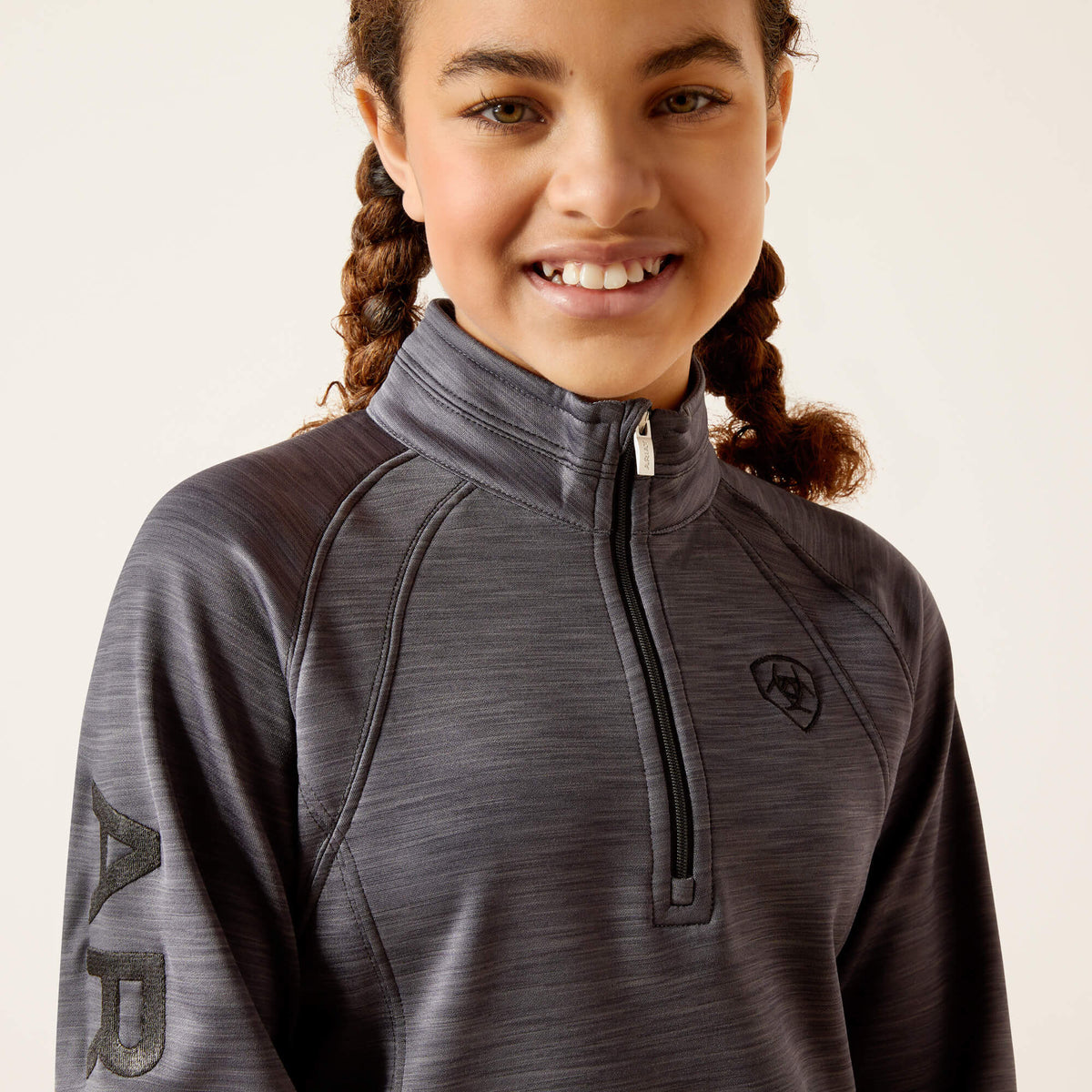 Ariat Youth TEK Team 1/2 Zip Sweatshirt - Navy Heather - Ebony Grey