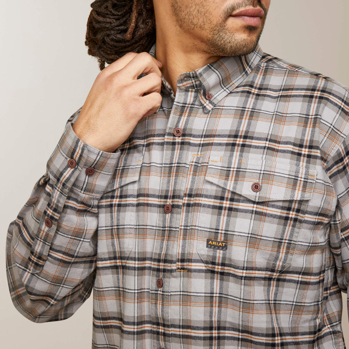 Ariat Men's Rebar Flannel DuraStretch Long Sleeve Work Shirt - Alloy Plaid