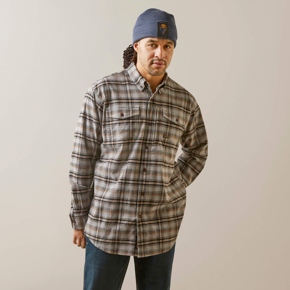 Ariat Men's Rebar Flannel DuraStretch Long Sleeve Work Shirt - Alloy Plaid