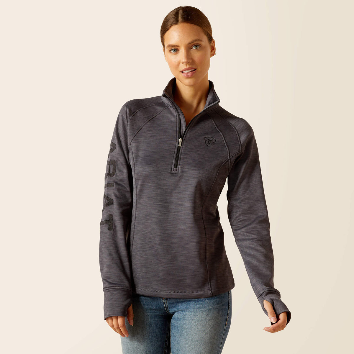 Ariat Women's Tek Team 1/2 Zip Sweatshirt - Navy Heather - Ebony Grey