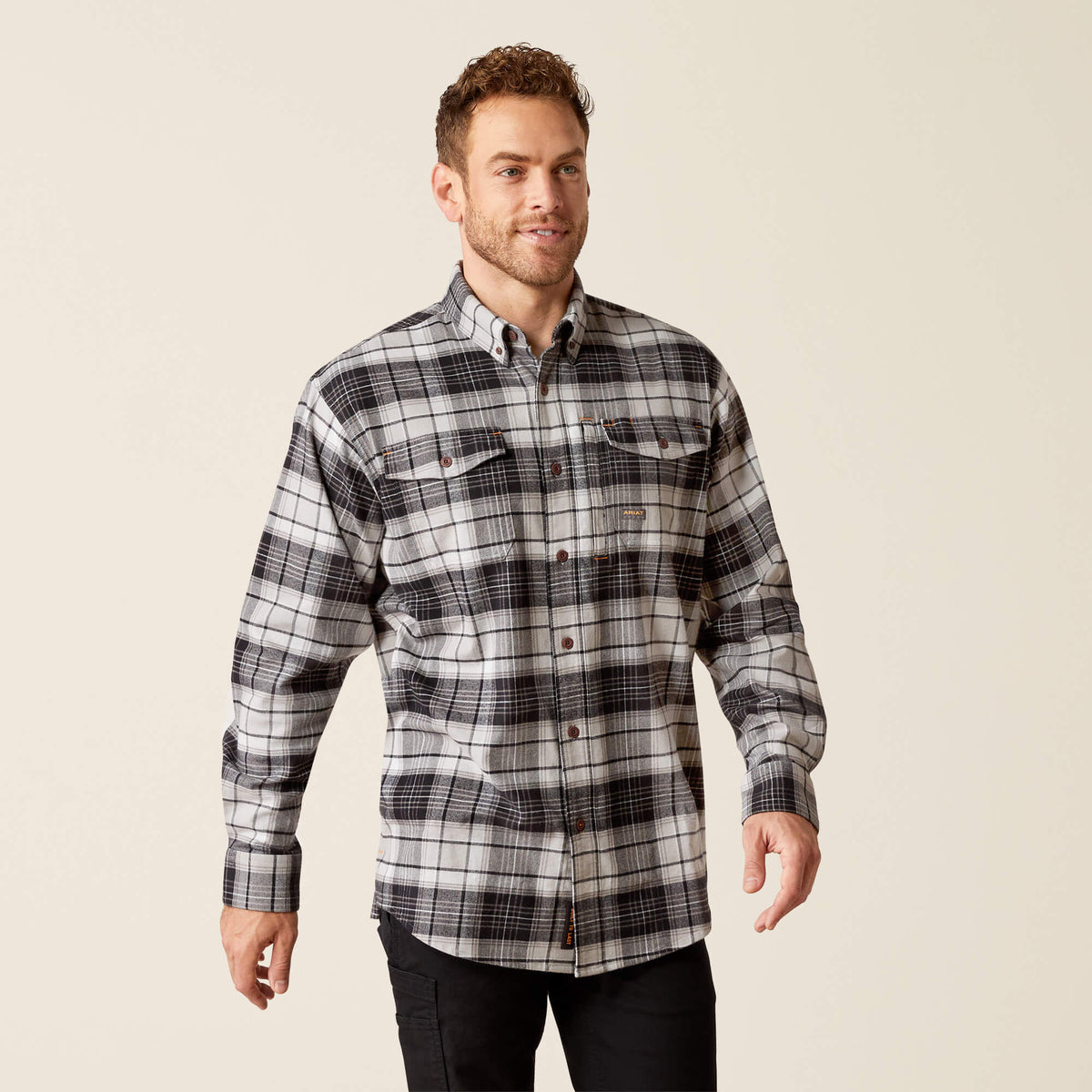 Ariat Men's Rebar Flannel DuraStretch Long Sleeve Work Shirt - Charcoal Grey