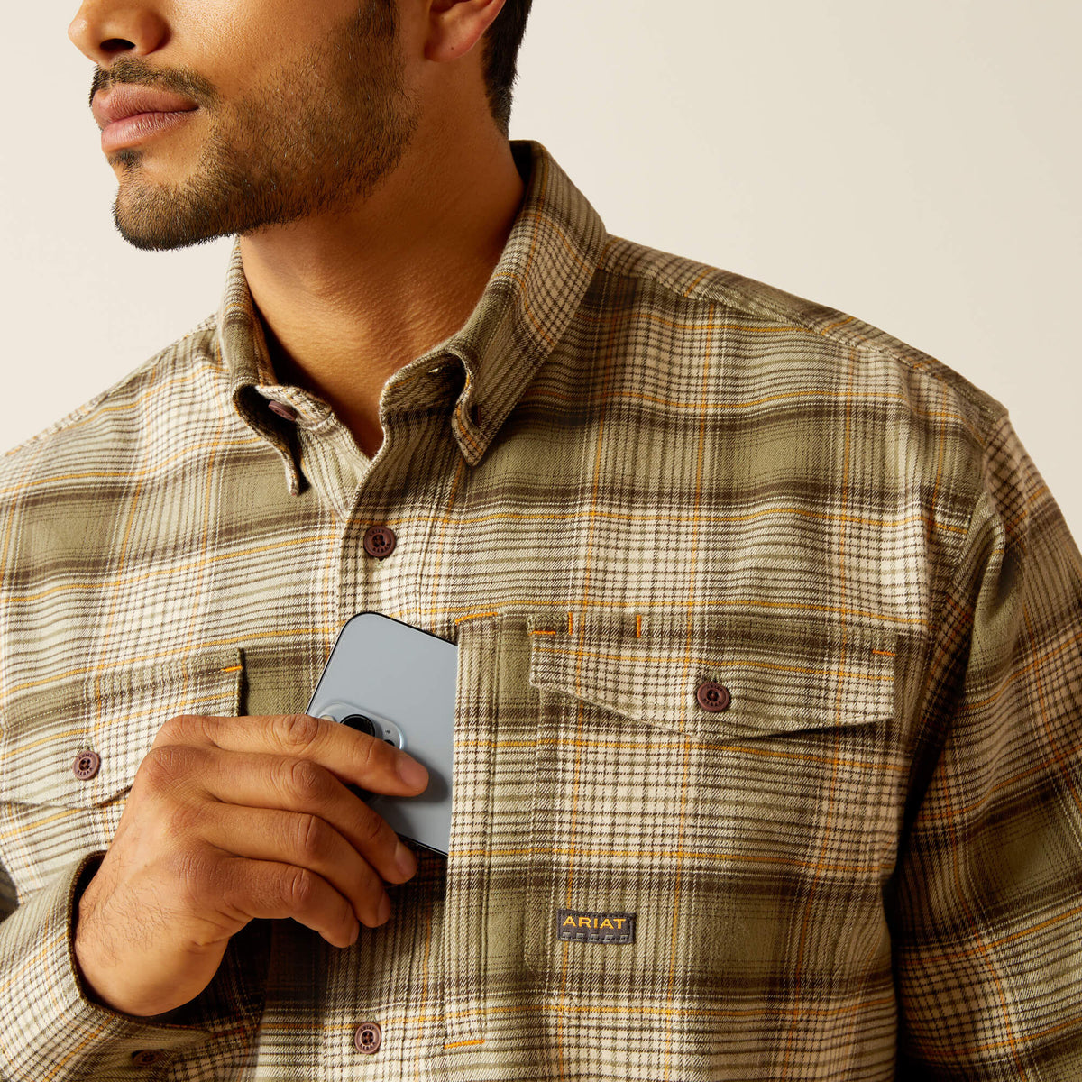 Ariat Men's Rebar Flannel DuraStretch Long Sleeve Work Shirt - Deep Lichen