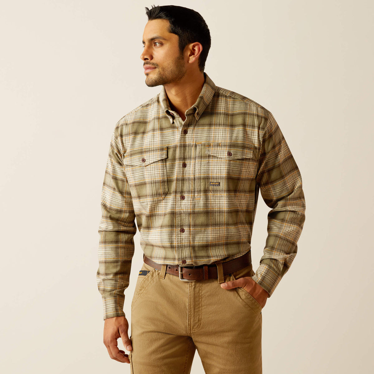Ariat Men's Rebar Flannel DuraStretch Long Sleeve Work Shirt - Deep Lichen