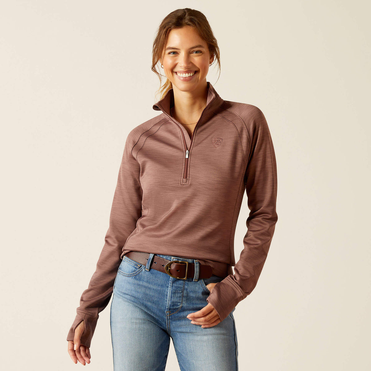 Ariat Women's Tek Team 1/2 Zip Sweatshirt - Navy Heather - Twilight Mauve