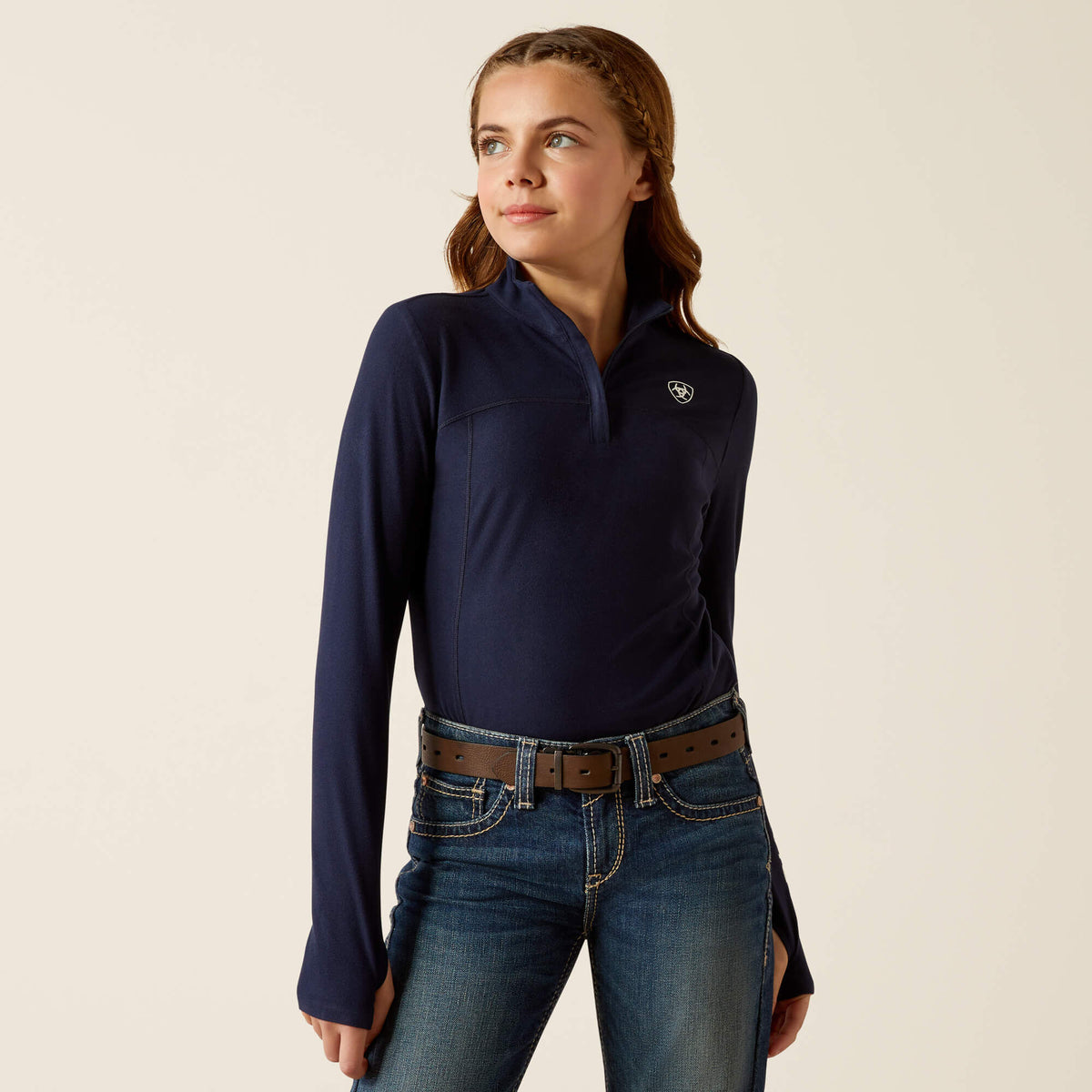 Ariat Youth Lowell 3.0 1/4 Zip Long Sleeve Baselayer - Posey Pony Print - Navy