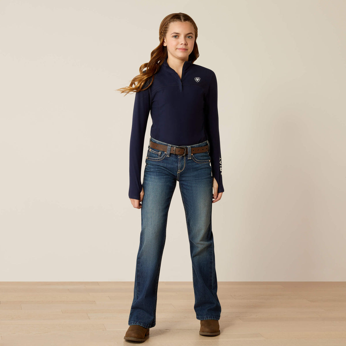 Ariat Youth Lowell 3.0 1/4 Zip Long Sleeve Baselayer - Posey Pony Print - Navy