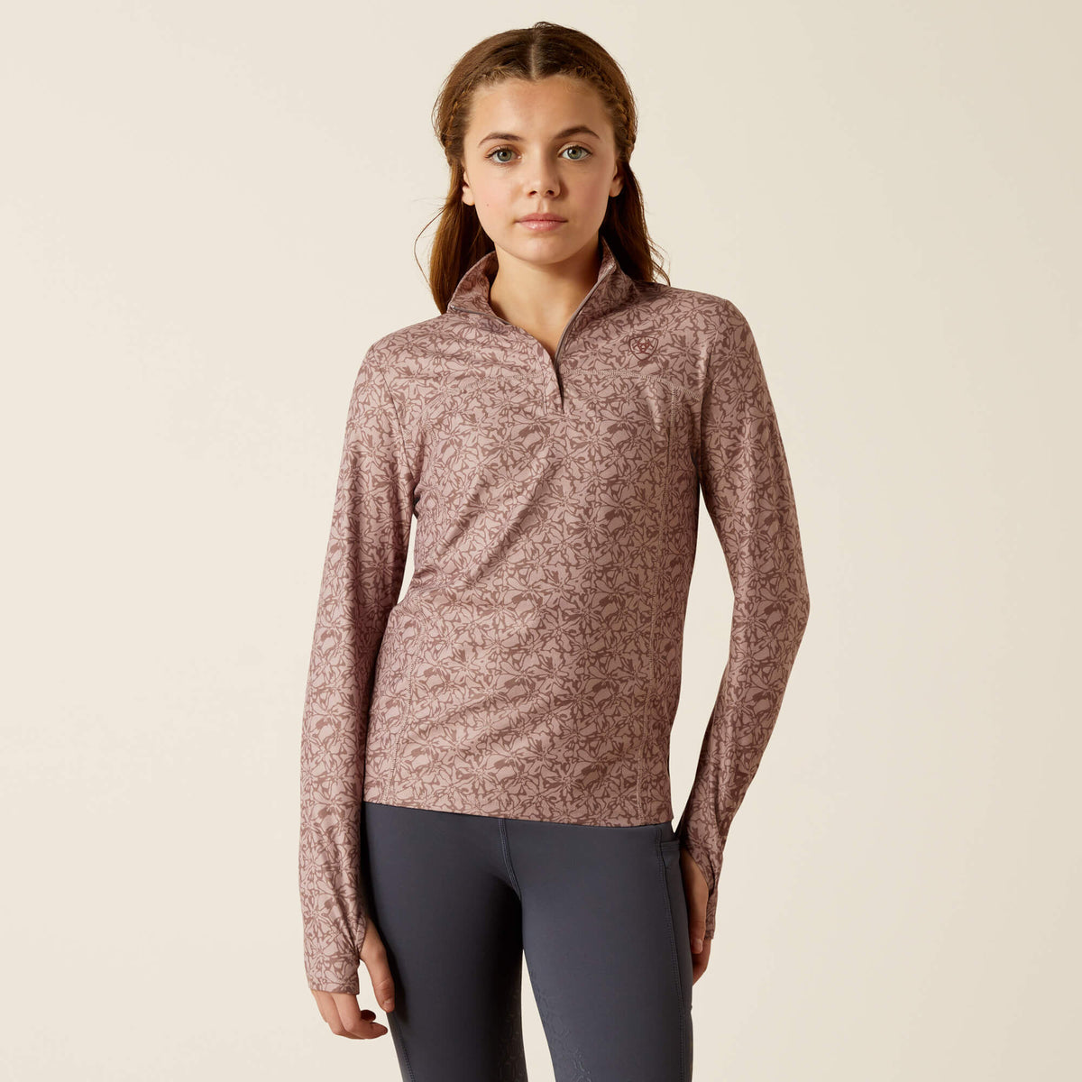 Ariat Youth Lowell 3.0 1/4 Zip Long Sleeve Baselayer - Posey Pony Print - Abstract Floral