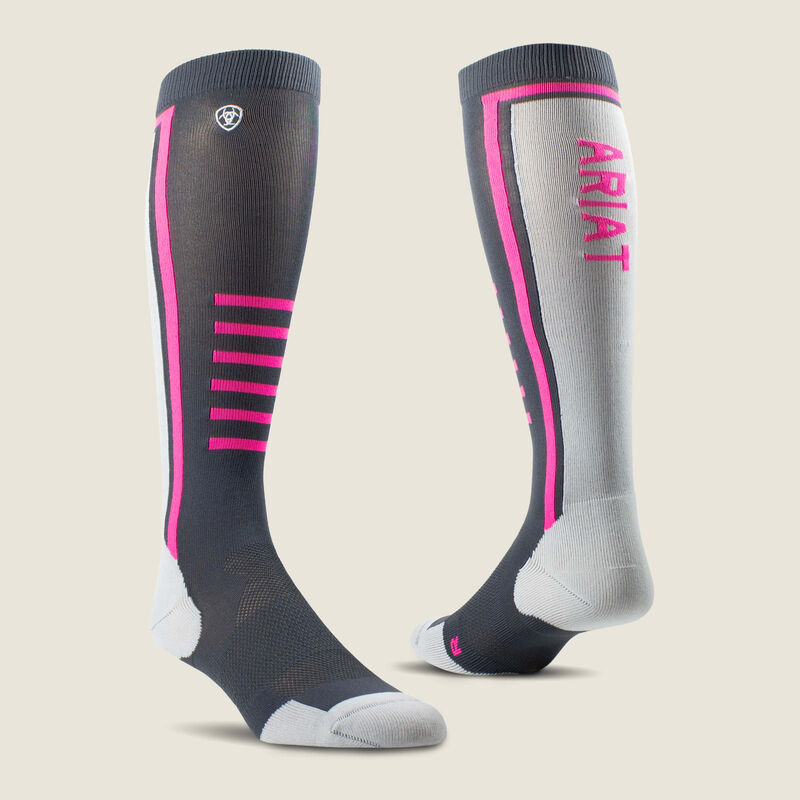 Ariat Adult AriatTEK Slimline Performance Socks #colour_ebony-knockout-pink