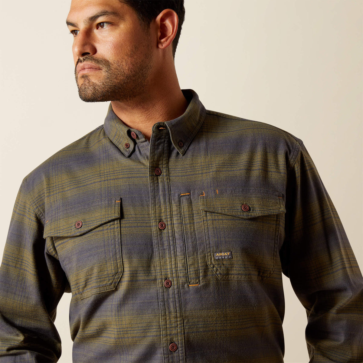 Ariat Men's Rebar Flannel DuraStretch Long Sleeve Work Shirt - Burnt Olive