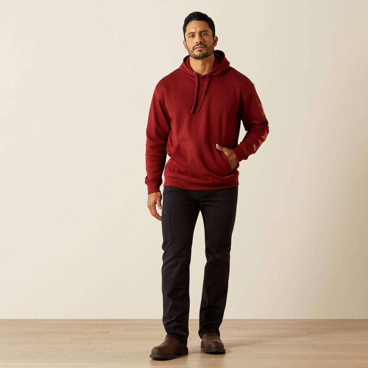 Ariat Men's Rebar Graphic Hoodie - Heather Grey/Deep Ultramarine - Russet Brown/Potter's Clay