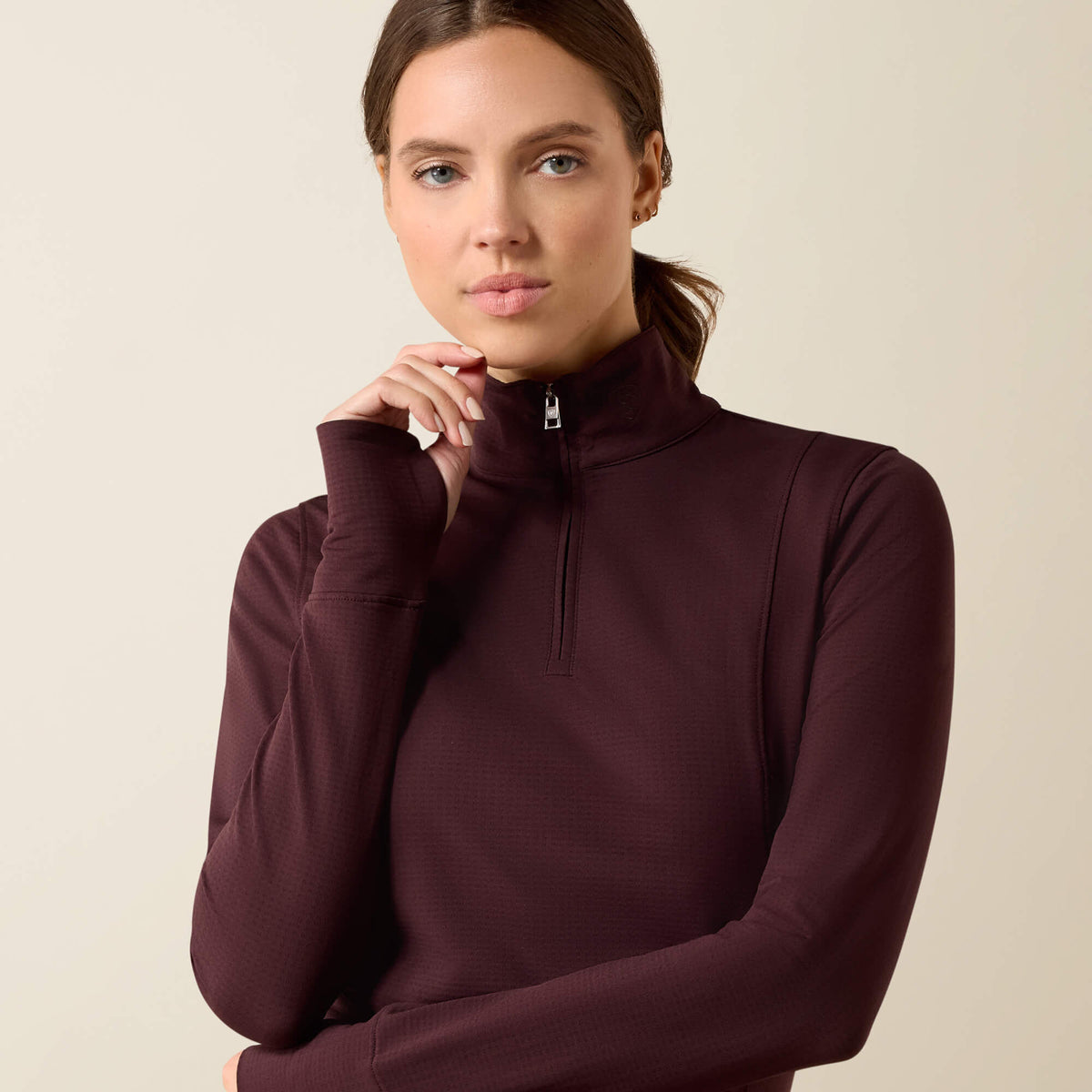 Ariat Women's Gridwork 2.0 1/4 Zip Grid Fleece Baselayer - Chocolate Plum
