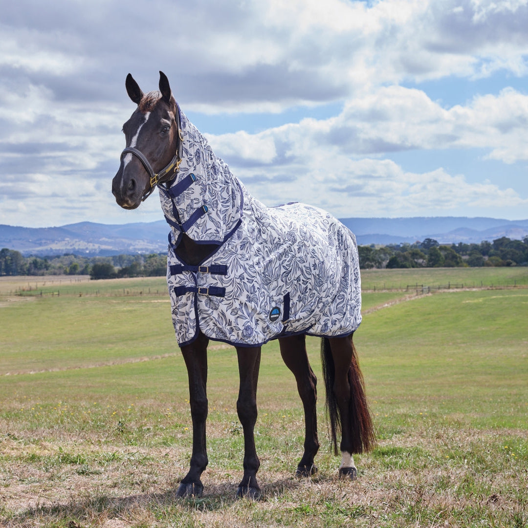 Weatherbeeta Comfitec Limited Edition Fly Sheet Combo #colour_white-navy-floral-print
