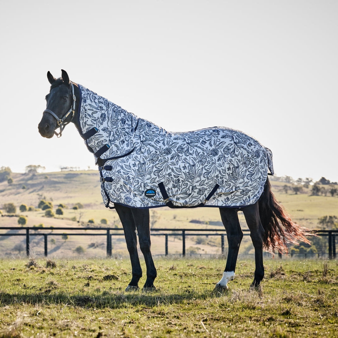 Weatherbeeta Comfitec Limited Edition Fly Sheet Combo #colour_white-navy-floral-print