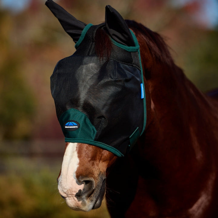 Weatherbeeta Comfitec Durable Mesh Fly Mask With Ears #colour_black-forest-green