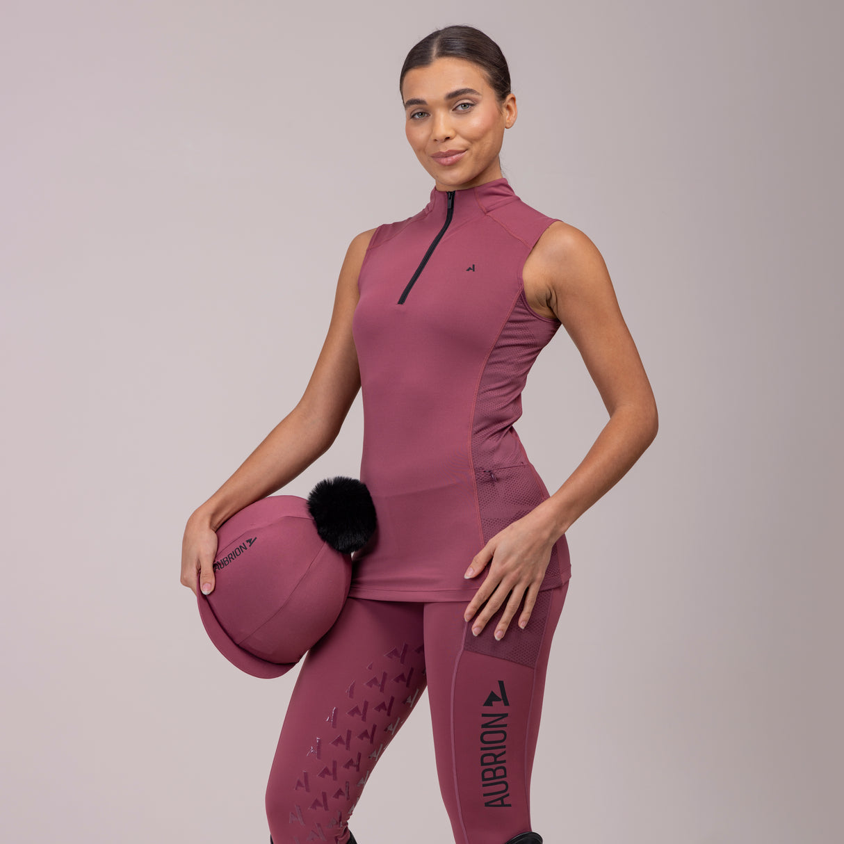 Shires Aubrion Ladies React Non-Stop Riding Tights #colour_mauve