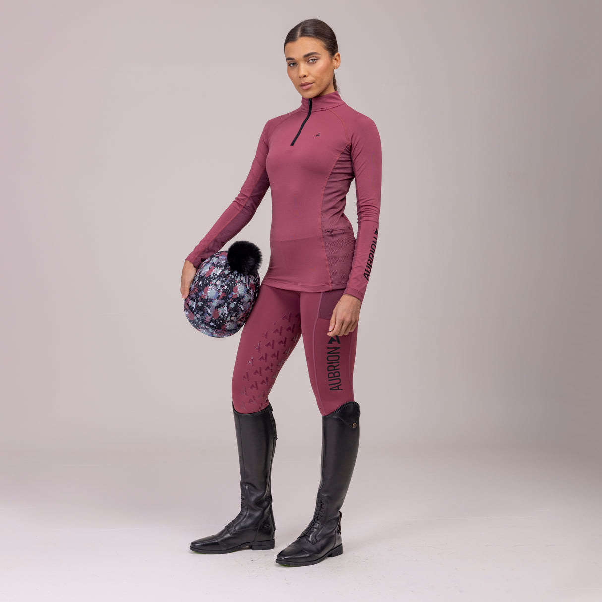 Shires Aubrion Ladies React Non-Stop Riding Tights #colour_mauve
