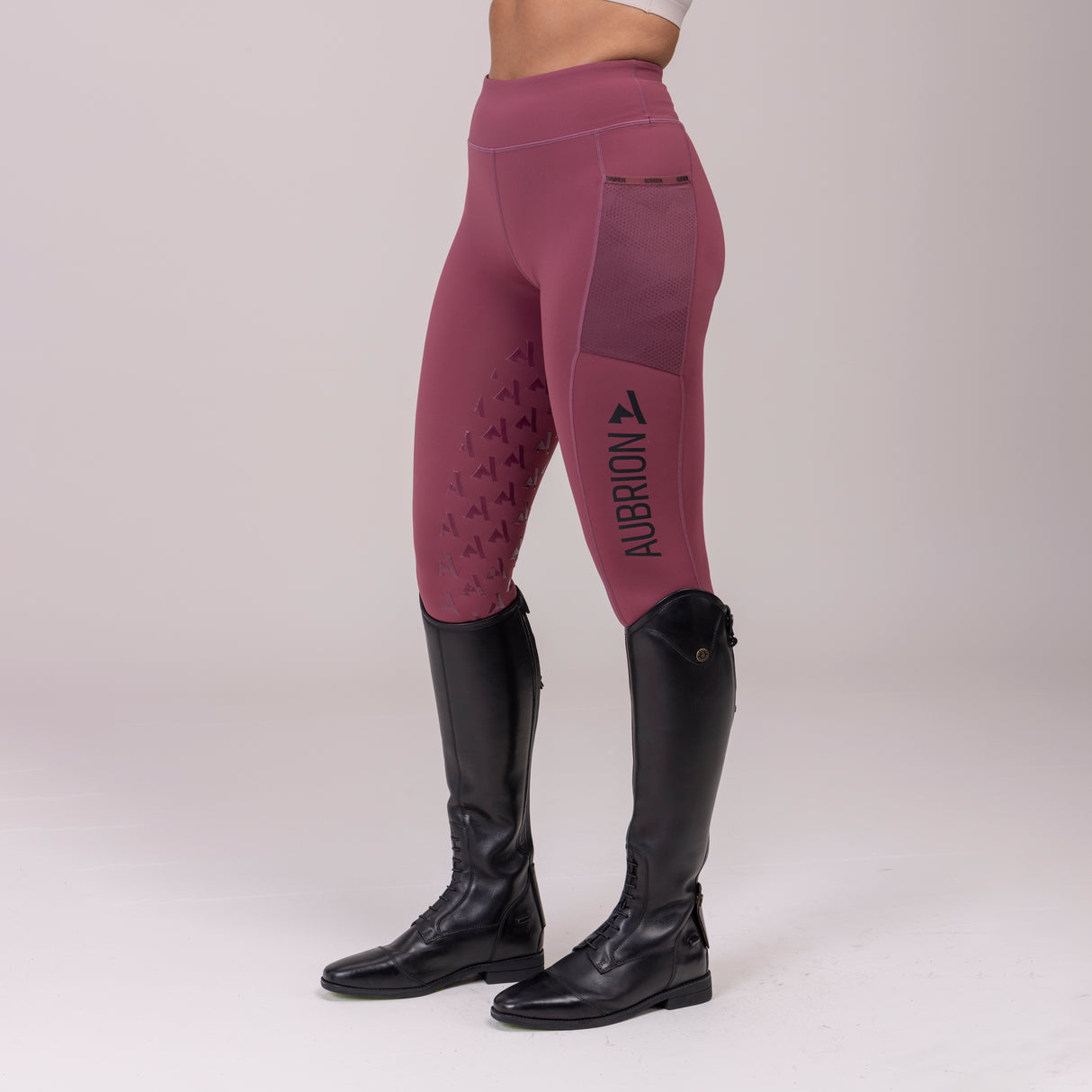 Shires Aubrion Ladies React Non-Stop Riding Tights #colour_mauve