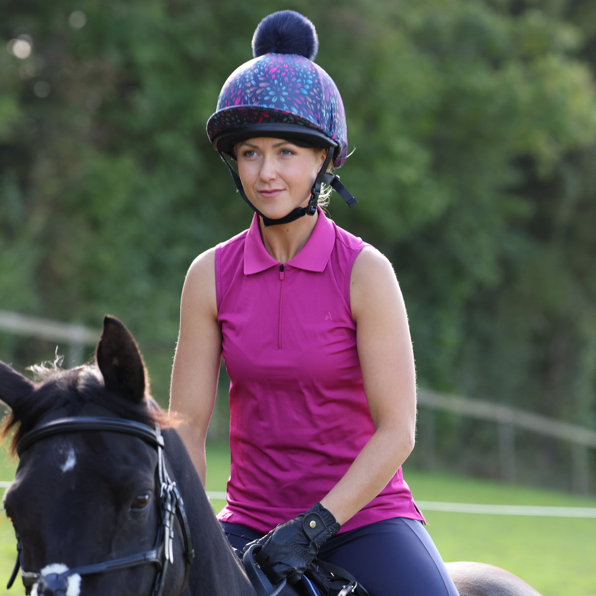 Shires Aubrion Ladies React Sleeveless Tech Polo #colour_fuchsia