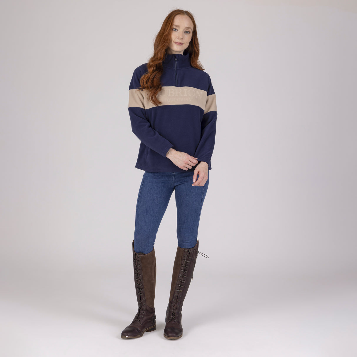 Shires Aubrion Equestrian Quarter Zip Fleece #colour_midnight-taupe