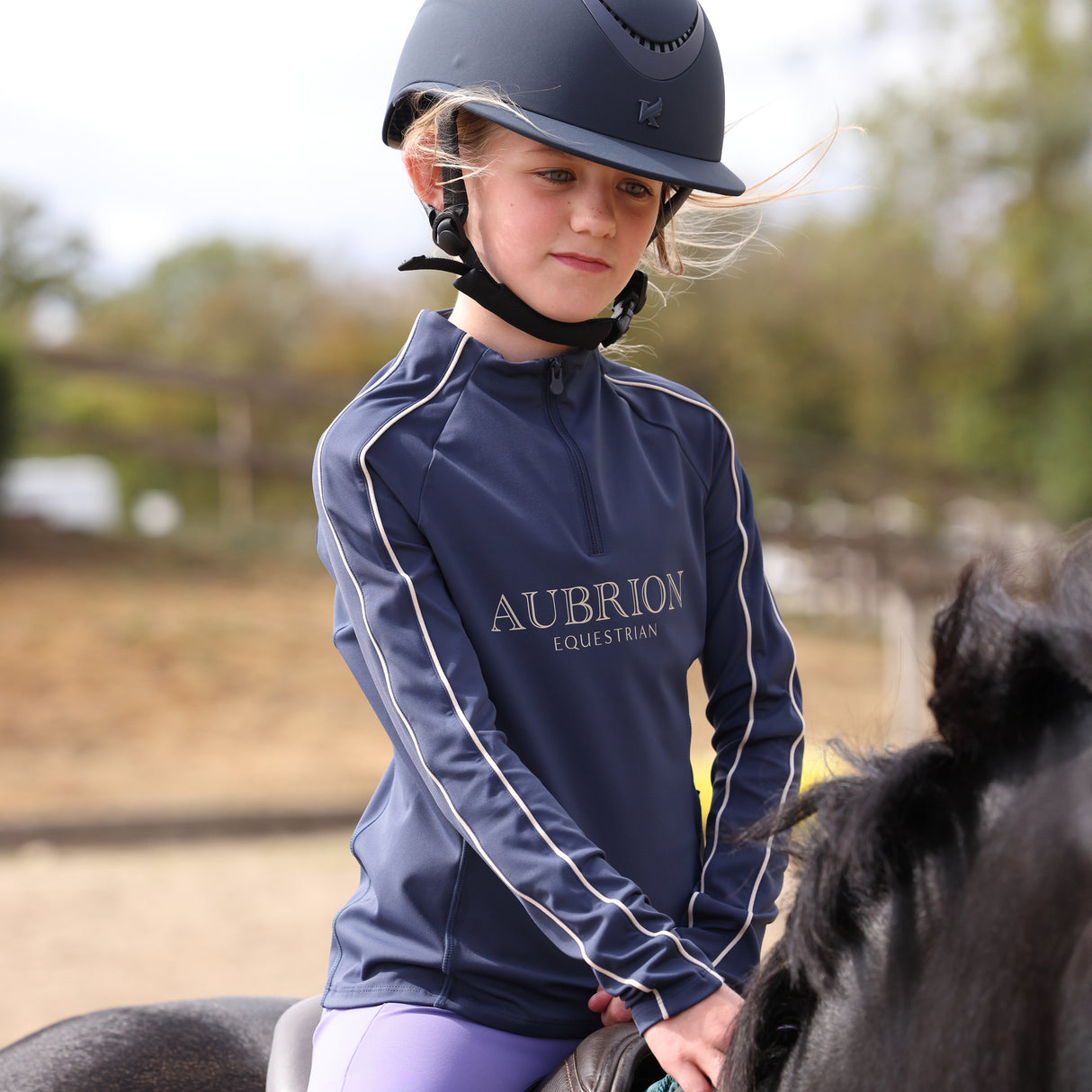 Shires Aubrion Equestrian Long Sleeve Base Layer -Young Rider #colour_midnight