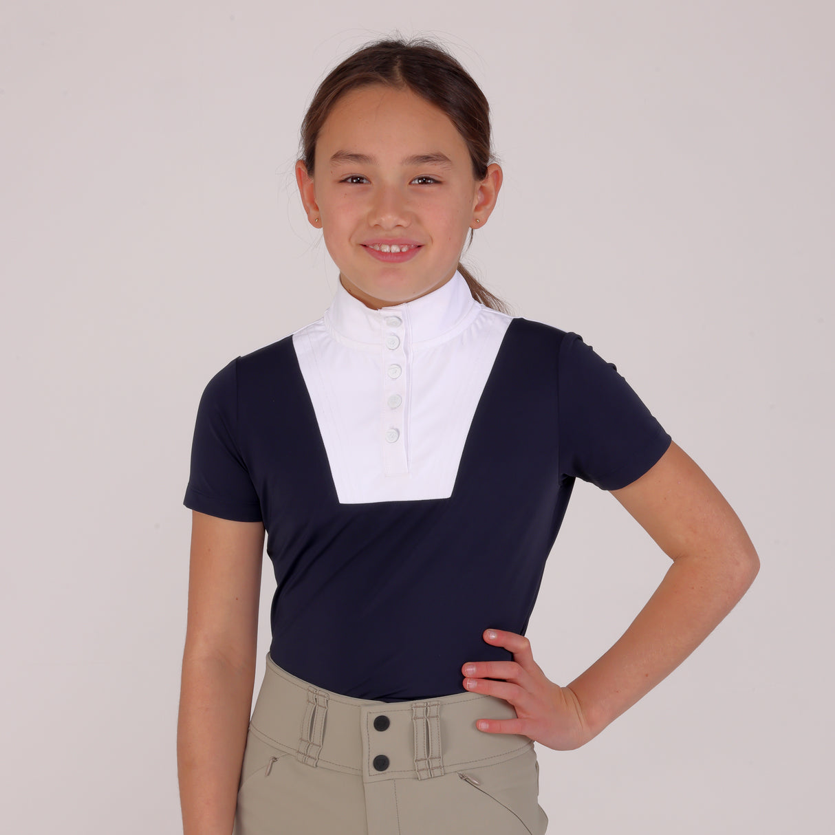 Shires Aubrion Optima MX Show Shirt - Young Rider #colour_navy