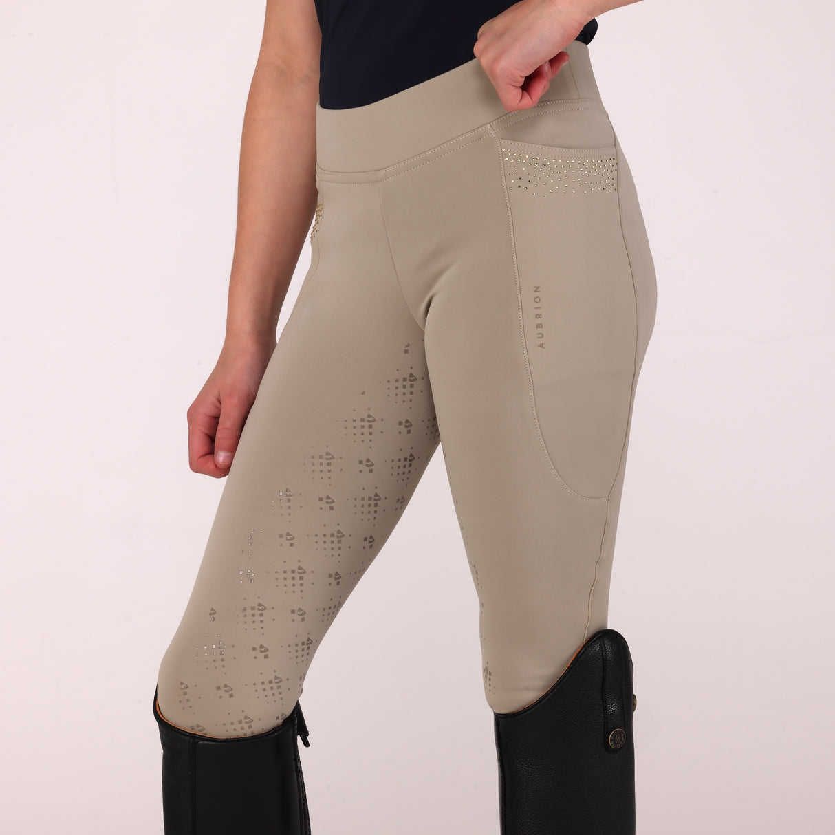 Shires Aubrion Optima GX Riding Tights - Young Rider #colour_beige