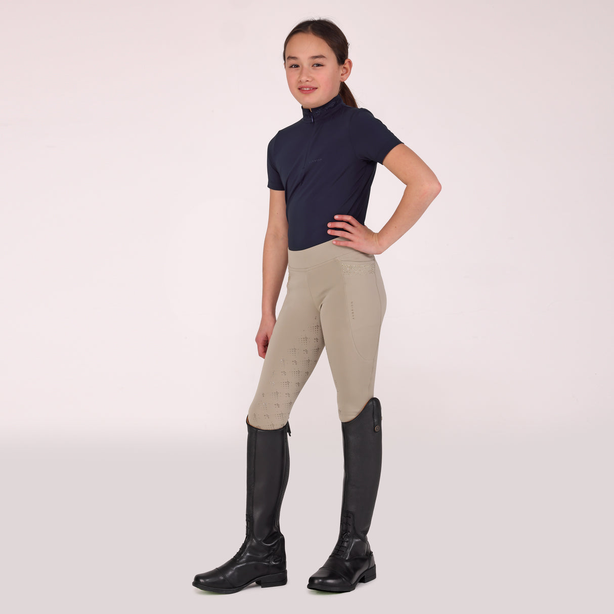 Shires Aubrion Optima GX Riding Tights - Young Rider #colour_beige