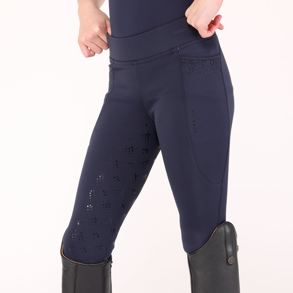 Shires Aubrion Optima GX Riding Tights - Young Rider #colour_navy