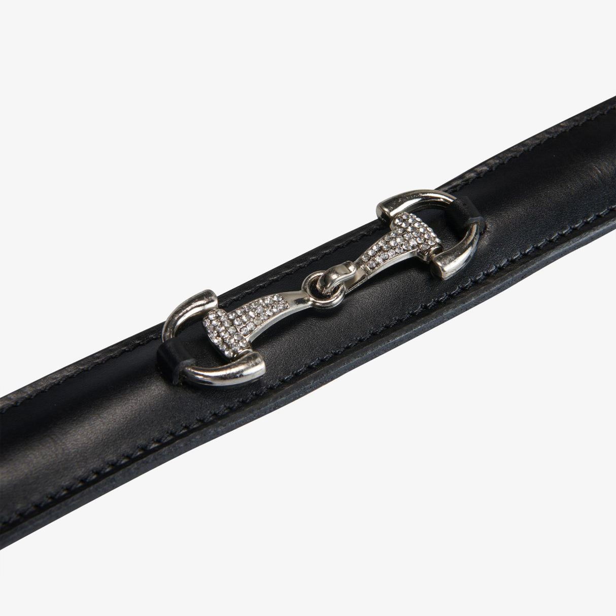 Equestro Leather Belt With Snaffle Bits And Rhinestones #colour_black-silver