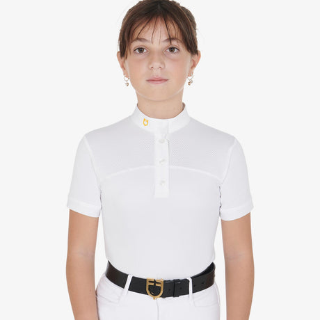 Equestro Girls' Slim Fit Competition Polo Shirt With Perforated Fabric #colour_white
