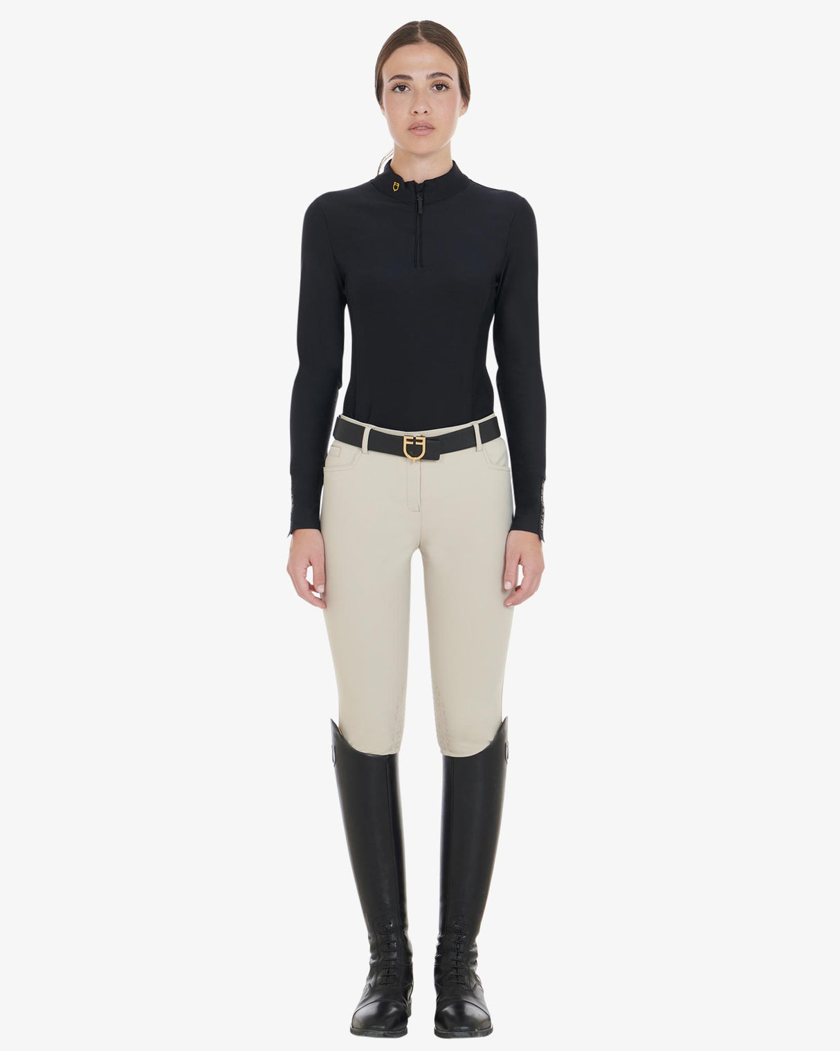 Women's long-sleeved training technical polo shirt - BLACK