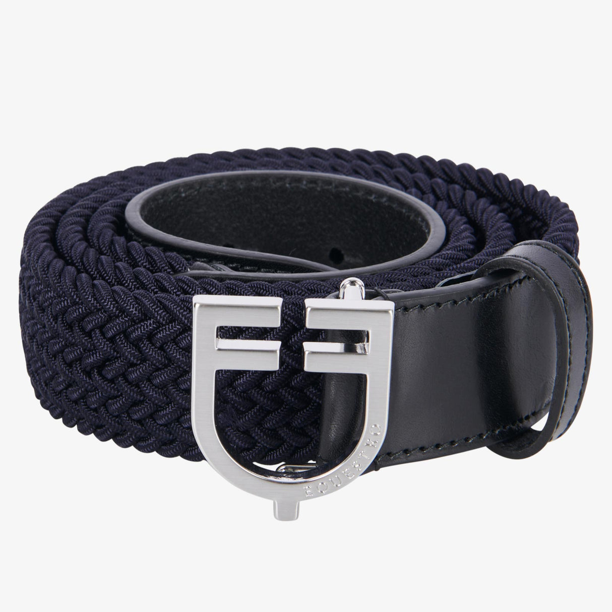 Equestro Leather Elastic Belt With Logoed Buckle #colour_blue-silver