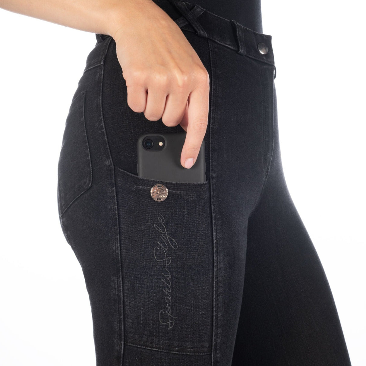 HKM Ladies Knee Patch Riding Breeches -Harbour Island Denim-