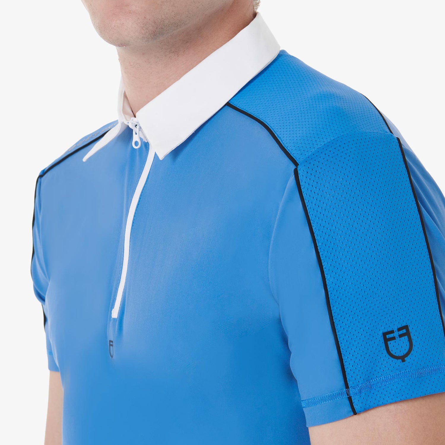 Equestro Men’S Short Sleeve Polo Shirt With Zip And Mesh Trim #colour_blue