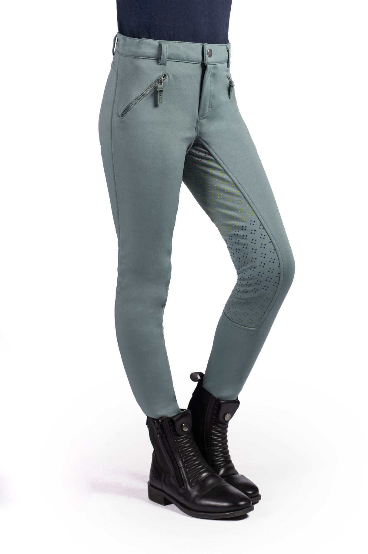 HKM Children's Silicone Full Seat Riding Breeches -Mia- #colour_sage