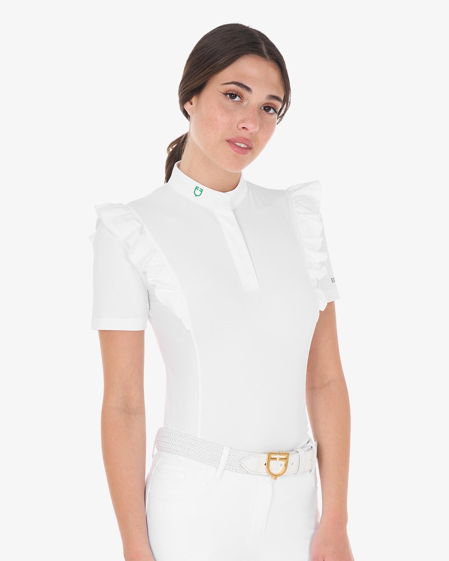 Equestro Women's Slim Fit Competition Polo Shirt With Ruffles