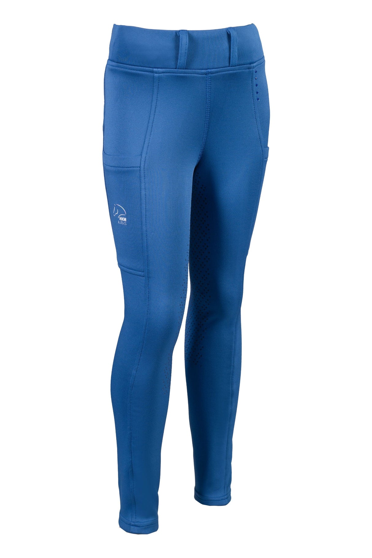 HKM Children's Silicone Full Seat Riding Leggings -Lana II- Style #colour_blue