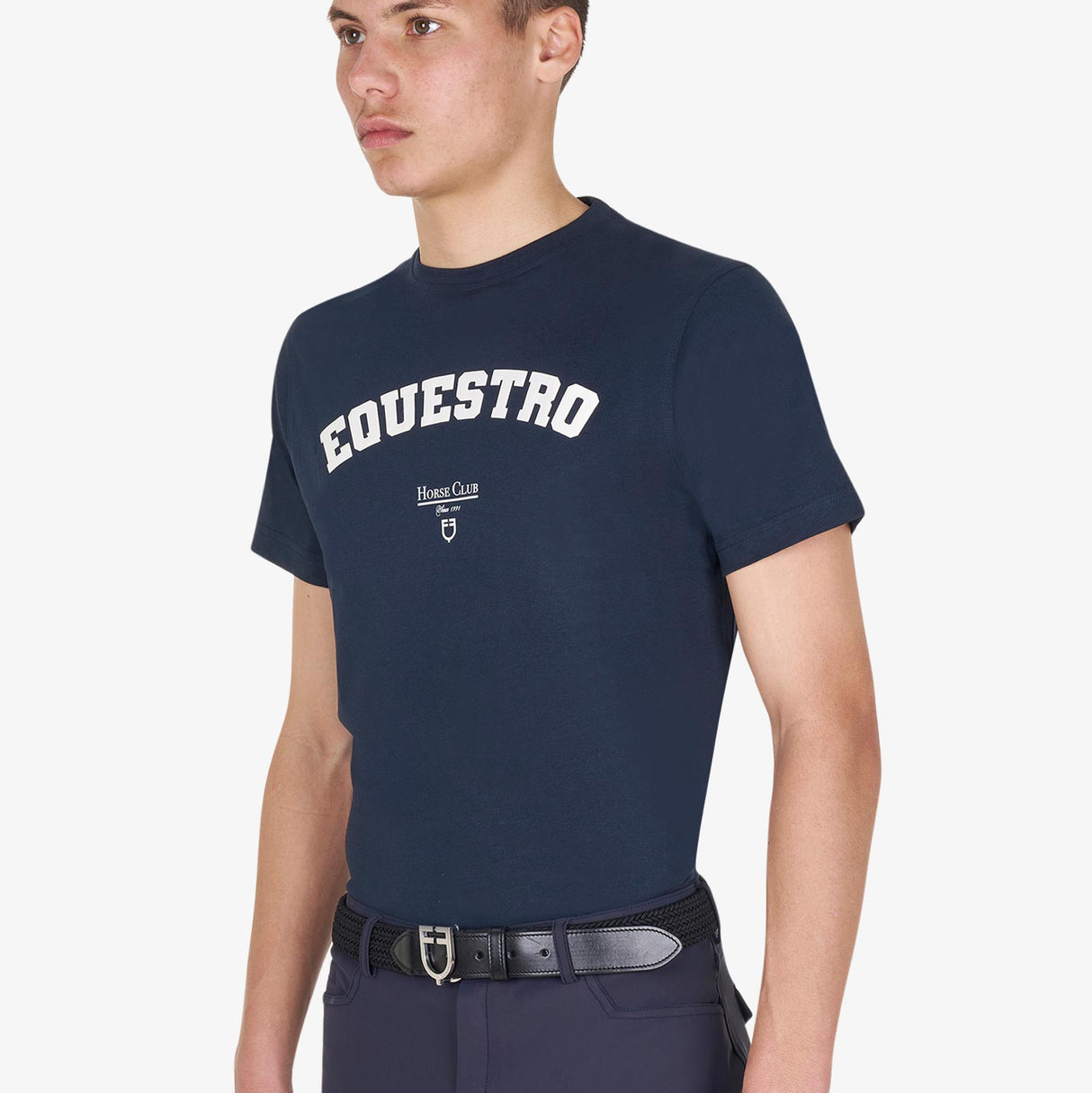 Equestro Men's Horse Club Cotton T-Shirt #colour_blue