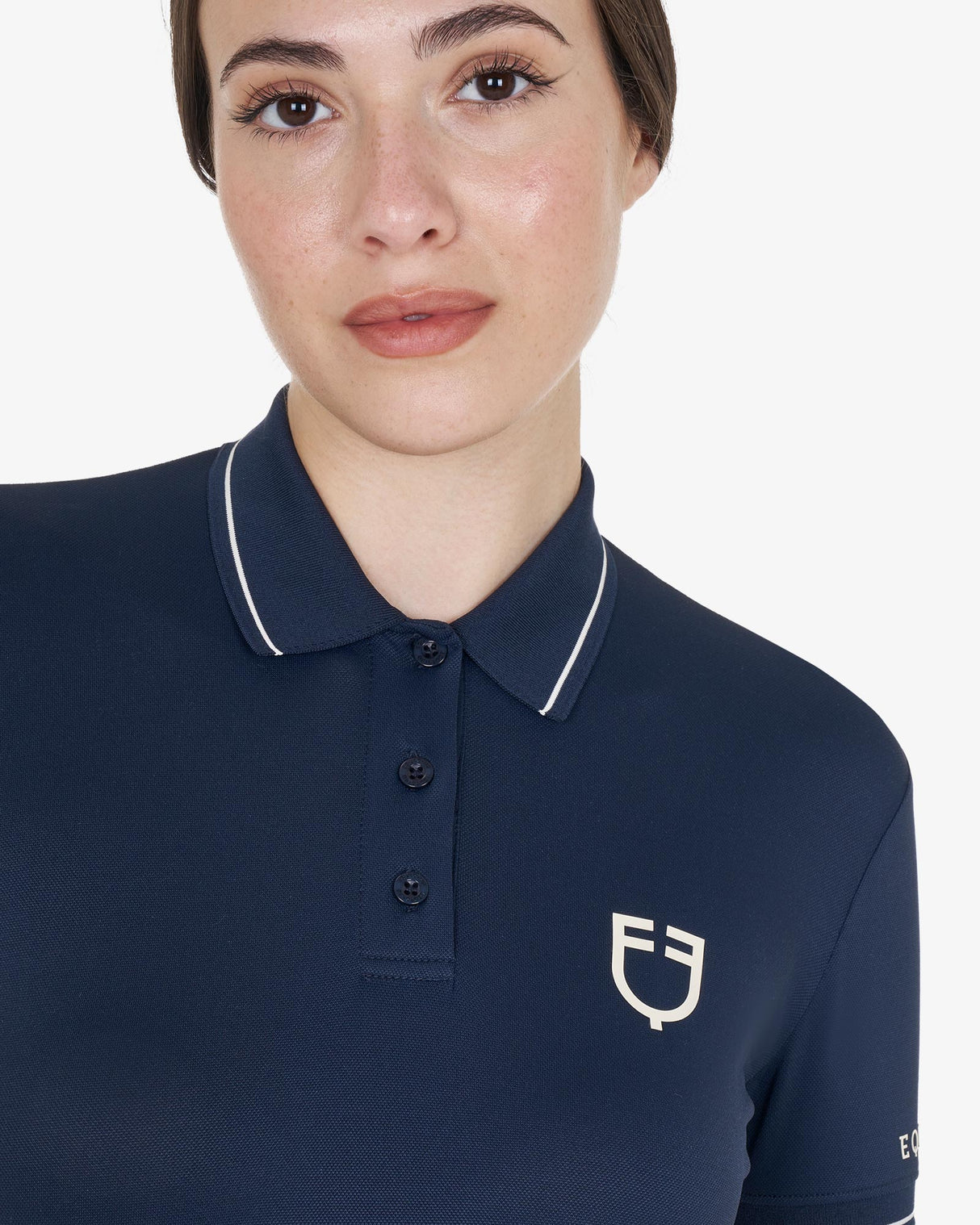 Equestro Women's Slim Fit Polo Shirt In Breathable Fabric #colour_blue-white