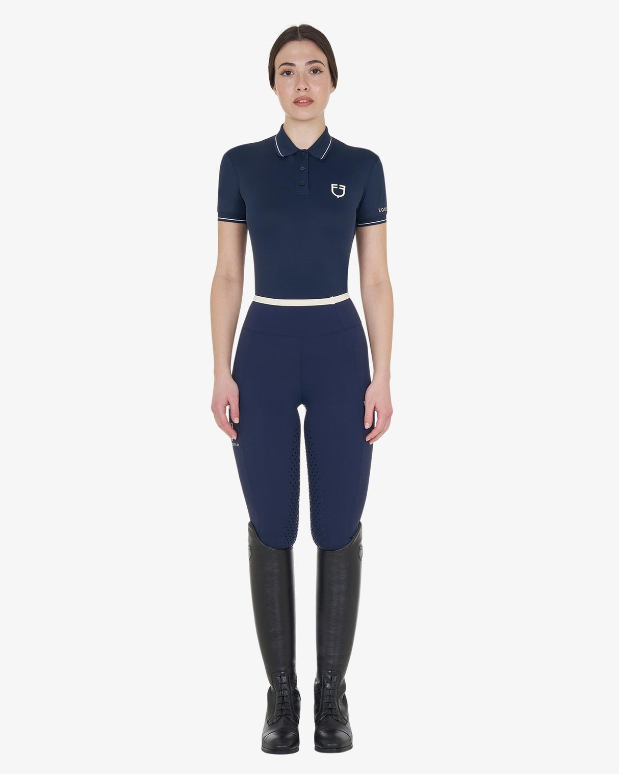 Equestro Women's Slim Fit Polo Shirt In Breathable Fabric #colour_blue-white