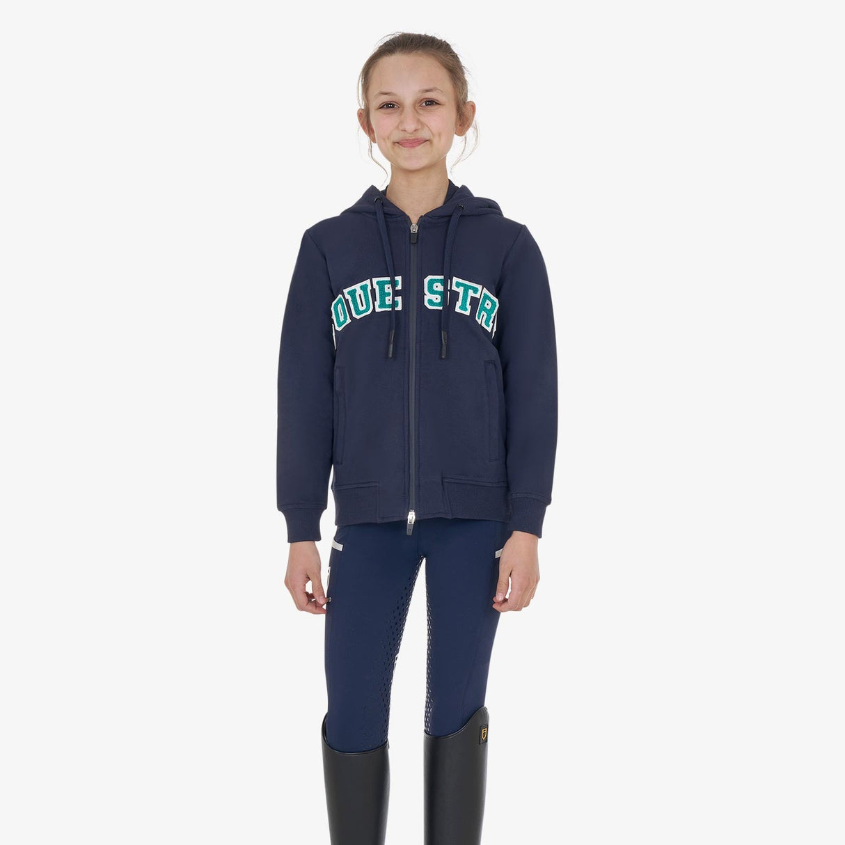 Equestro Kids' Hoodie With Zip And Sponge Lettering #colour_blue-green