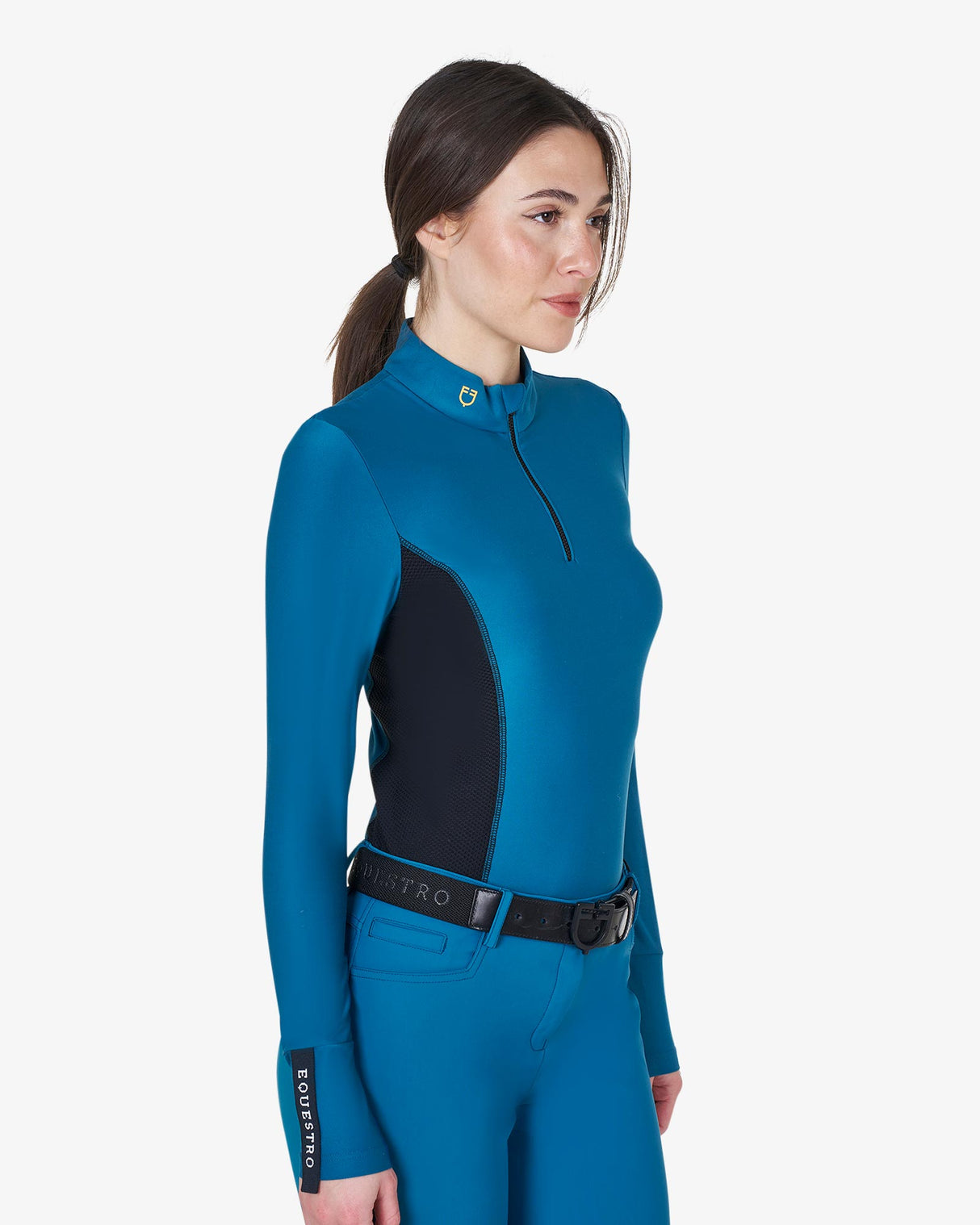 Women's long-sleeved training technical polo shirt - BLUE CORAL