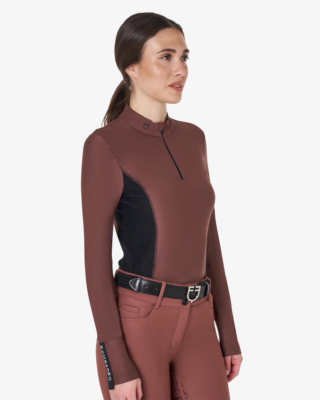Women's long-sleeved training technical polo shirt - MARRON