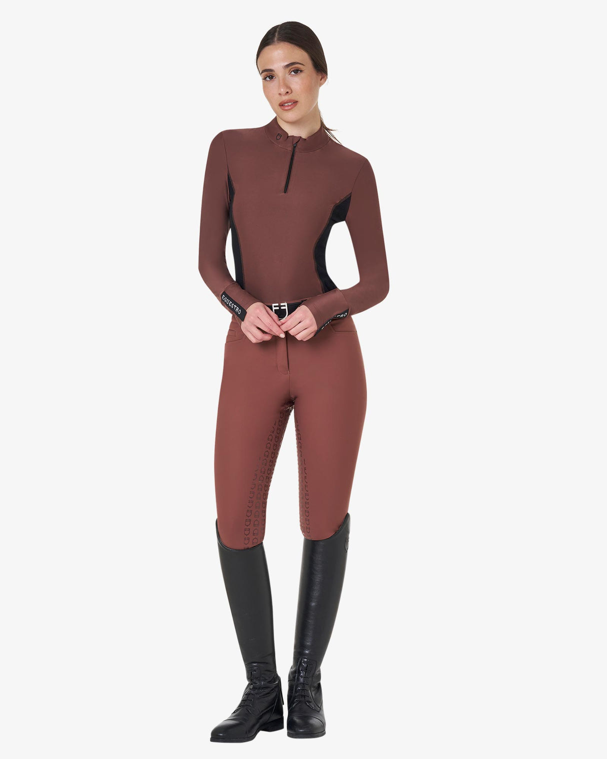 Women's long-sleeved training technical polo shirt - MARRON
