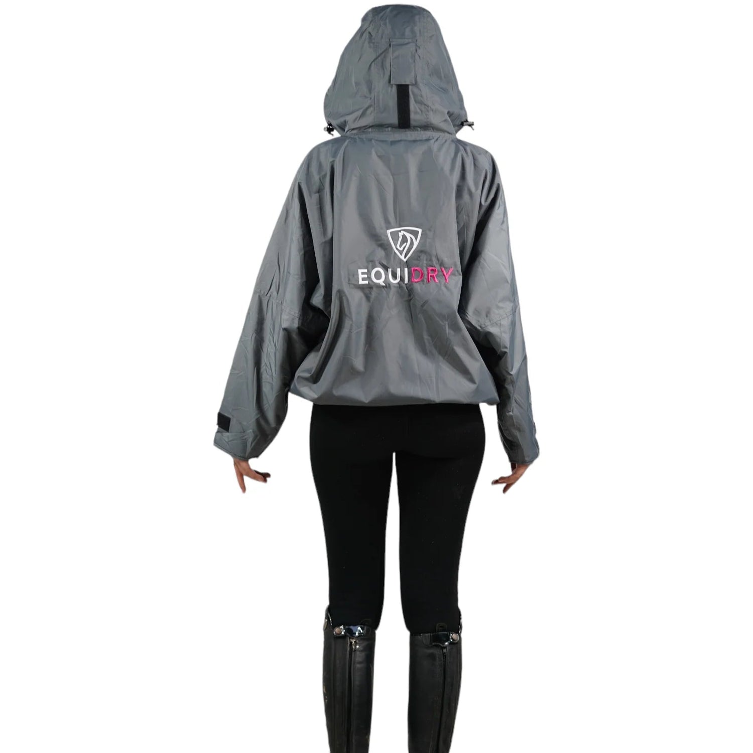 EQUIDRY Women's Thin Fleece Shortie #colour_grey-peacock-pink