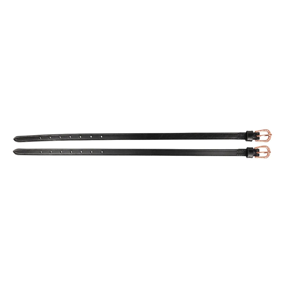 Hy Equestrian Children's Diamante Spur Straps #colour_black-rose-gold