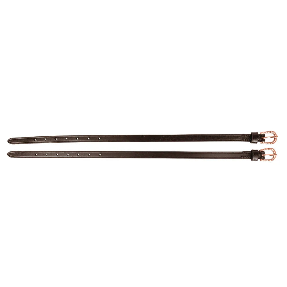 Hy Equestrian Children's Diamante Spur Straps #colour_brown-rose-gold