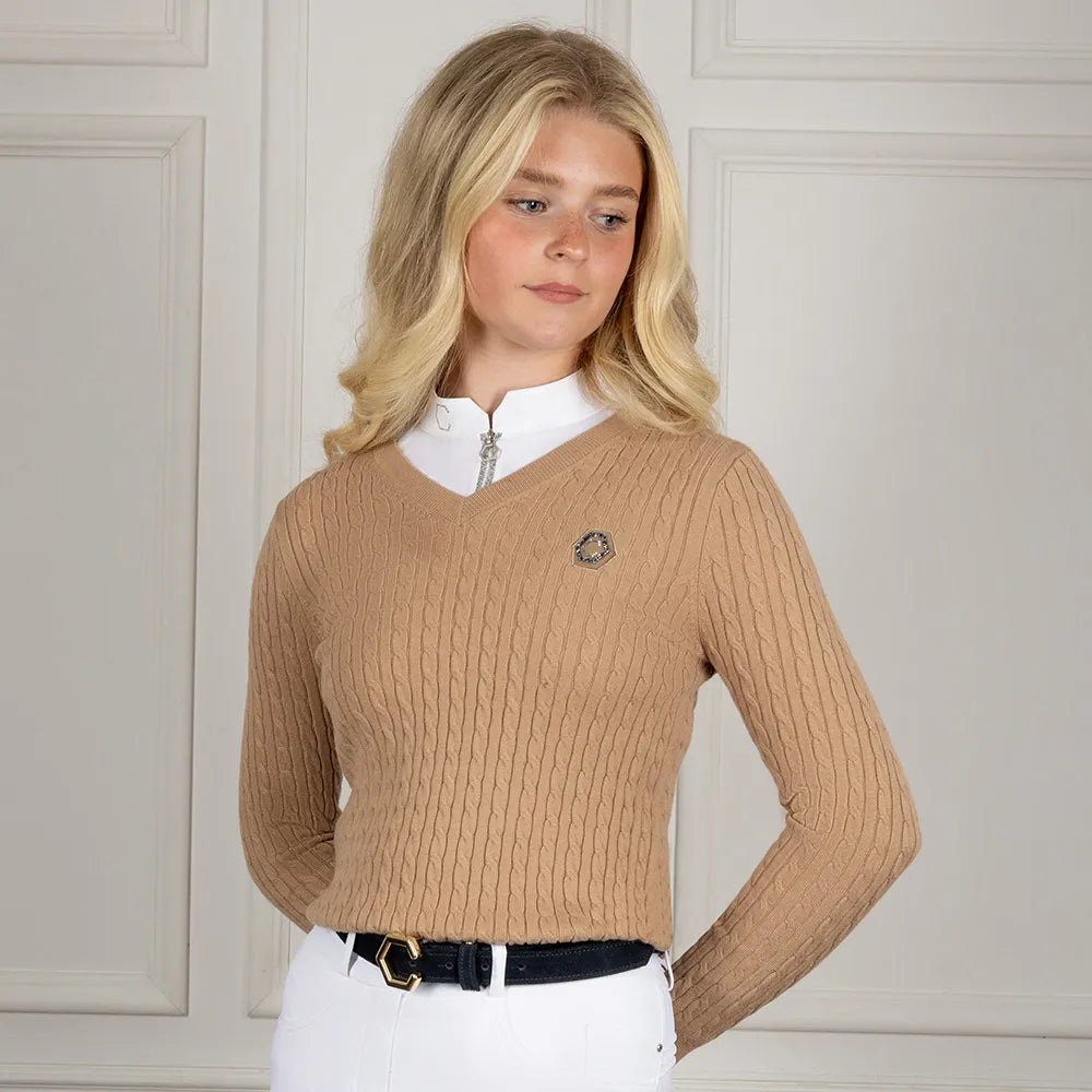 Coldstream Clarkston Knitted V-Neck Jumper #colour_champagne