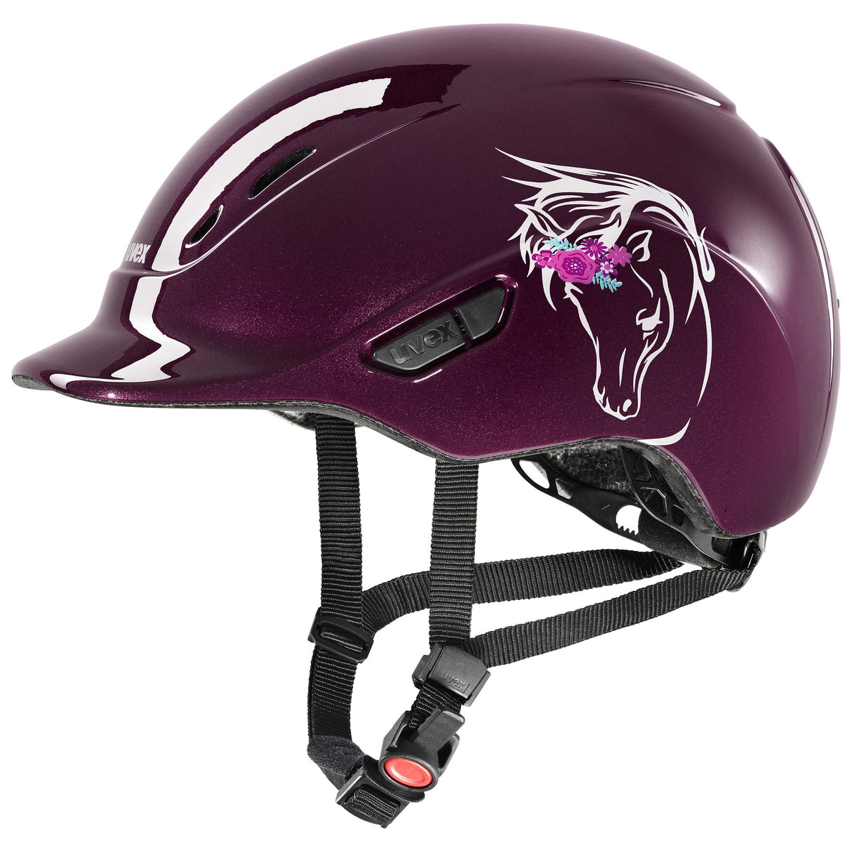 Uvex Kiddox Flower Riding Hat #colour_burgundy-shiny